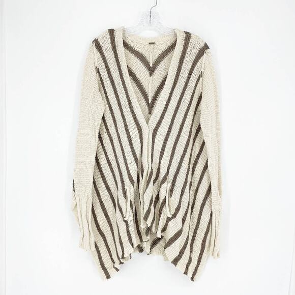 Free People Stripe Open Knit Brown Cardigan Size Medium - Picture 1 of 7